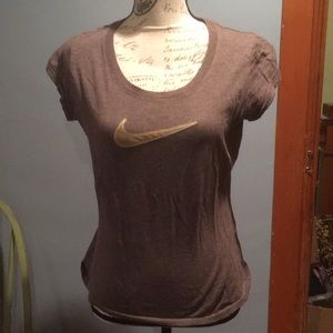 Nike brown swoosh cap sleeve tee shirt
